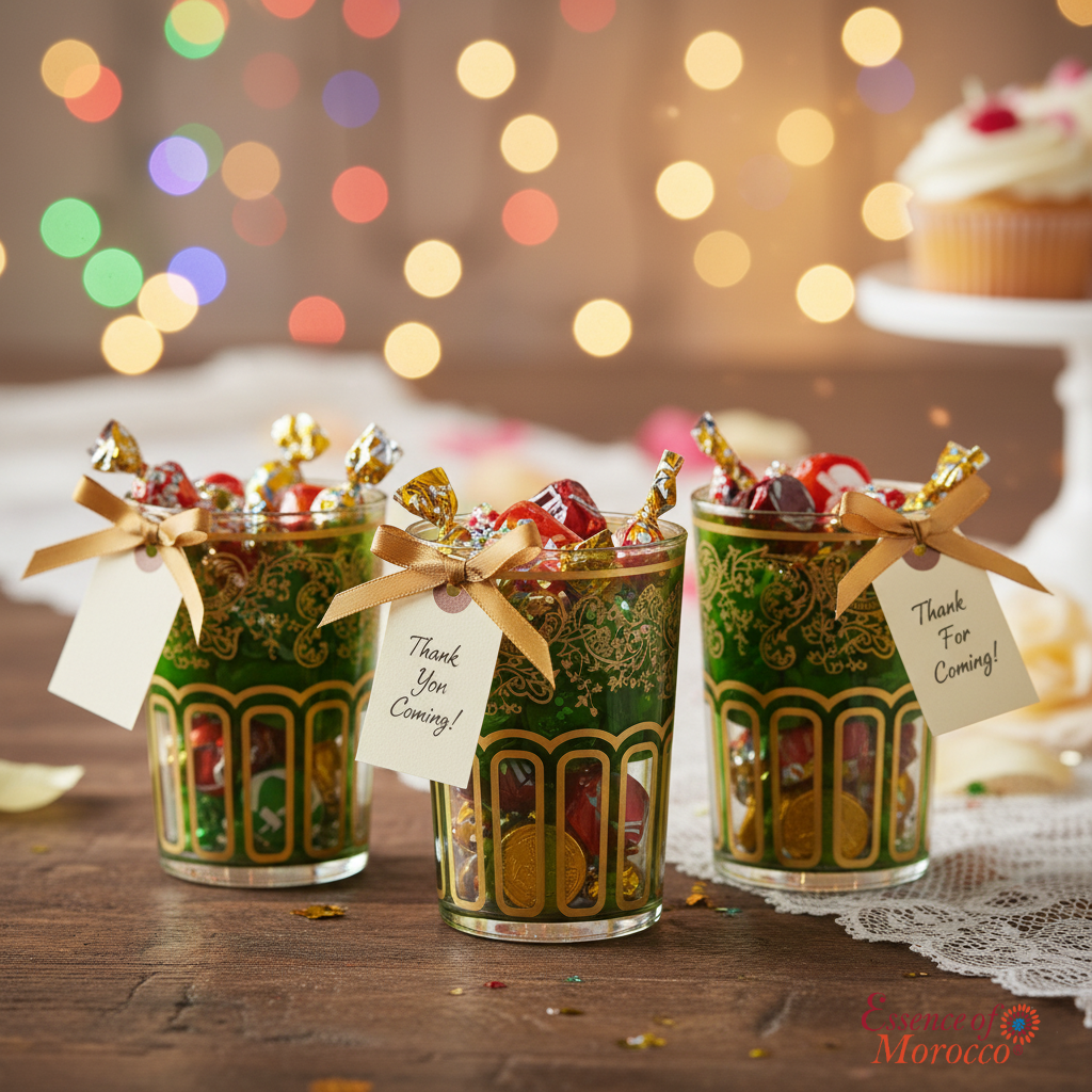 Moroccan Tea Glasses Green & Gold Beautiful Classical Design Hand Painted Hand Decorated (Pack of 6)