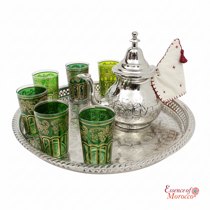 Moroccan Tea Glasses Green & Gold Beautiful Classical Design Hand Painted Hand Decorated (Pack of 6)