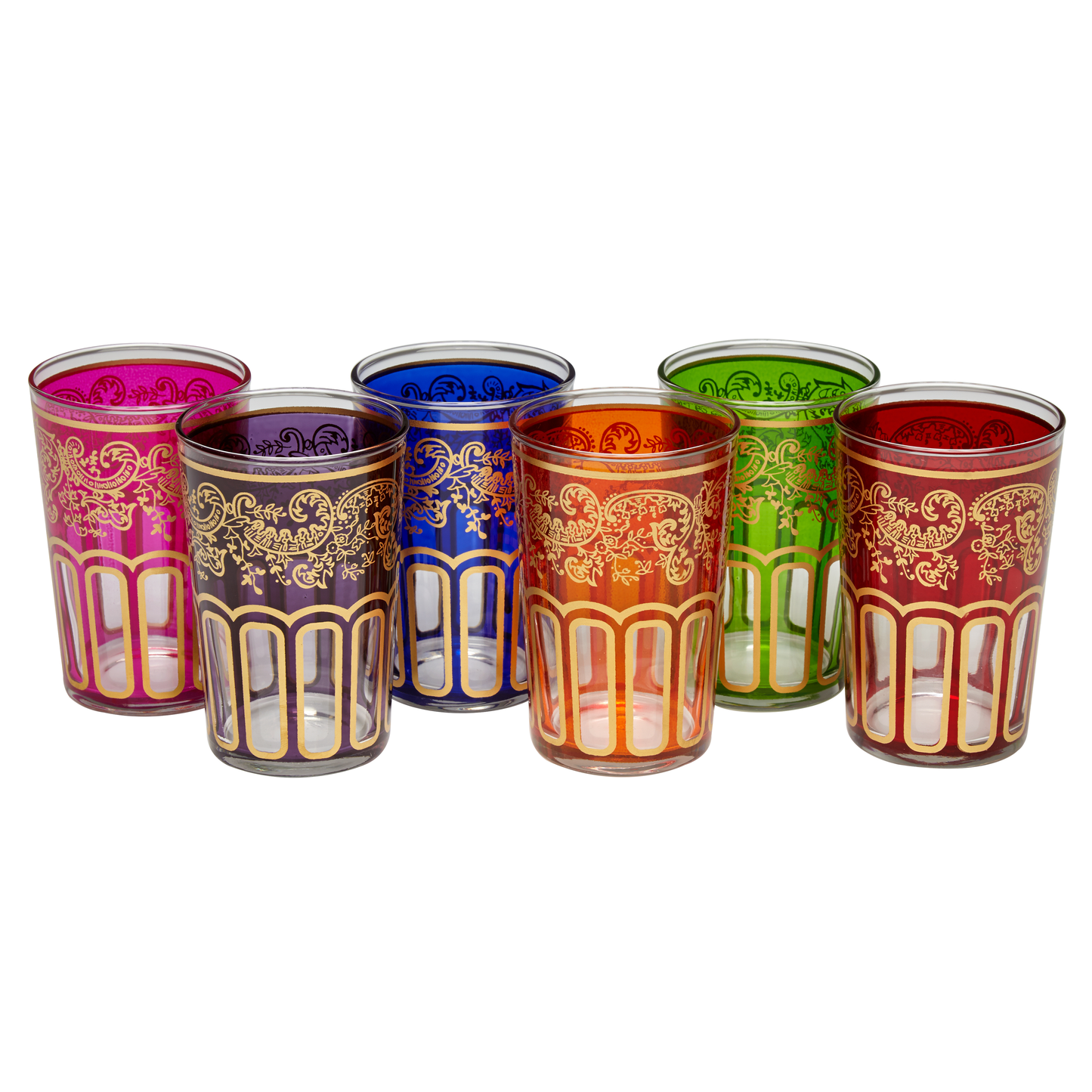 6 Moroccan Tea Glasses Multicoloured with 6 Ceramic Mosaic Coasters Beautiful Classical Design (MTC2)