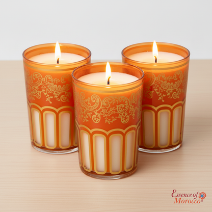 Moroccan Tea Glasses Orange & Gold Beautiful Classical Design Hand Painted Hand Decorated Pack of 6