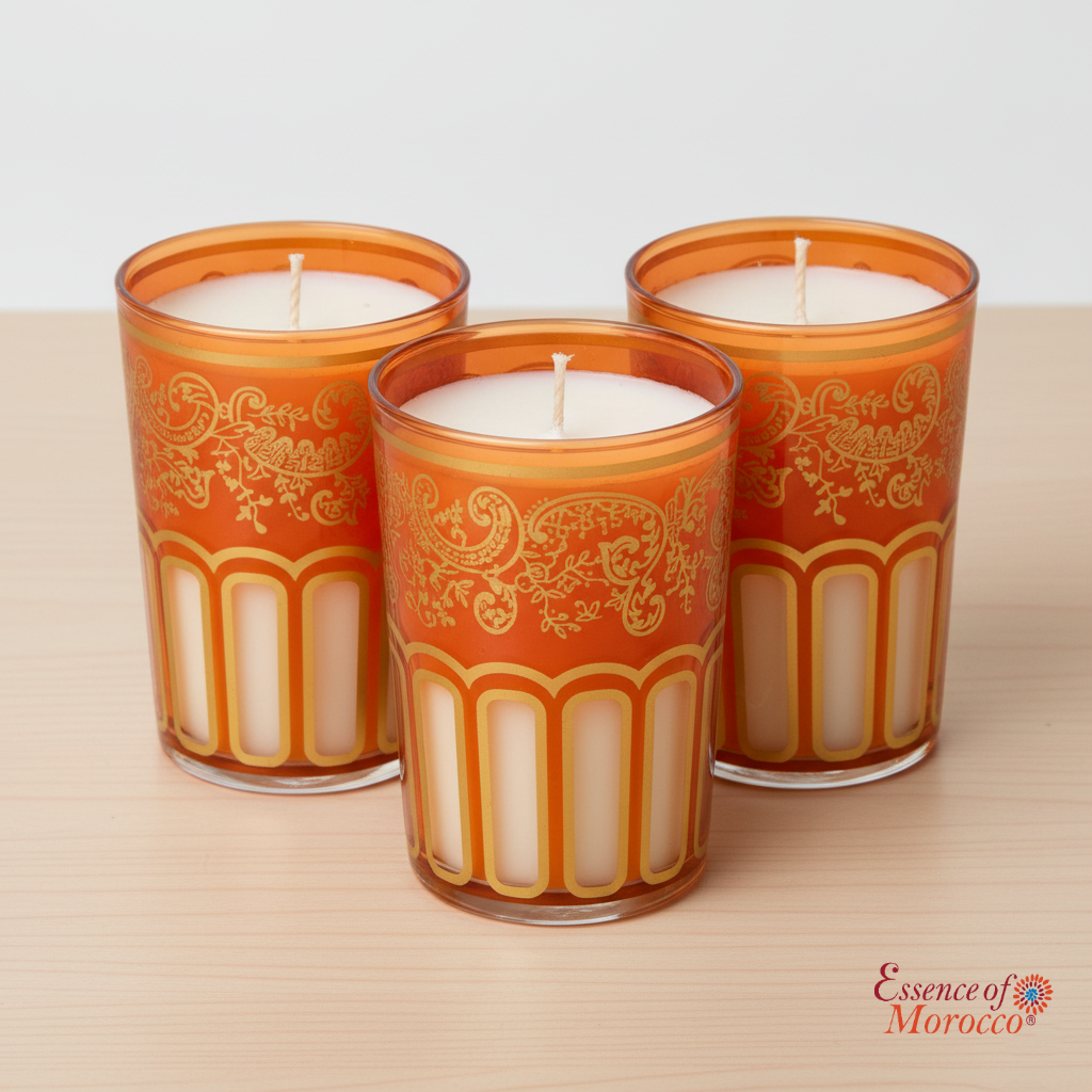 Moroccan Tea Glasses Orange & Gold Beautiful Classical Design Hand Painted Hand Decorated Pack of 6