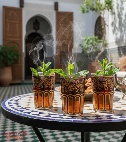 Moroccan Tea Glasses Purple & Gold Beautiful Classical Design Hand Painted Decorated (Pack of 6)