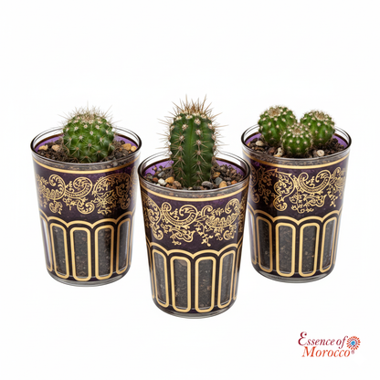 Moroccan Tea Glasses Purple & Gold Beautiful Classical Design Hand Painted Decorated (Pack of 6)