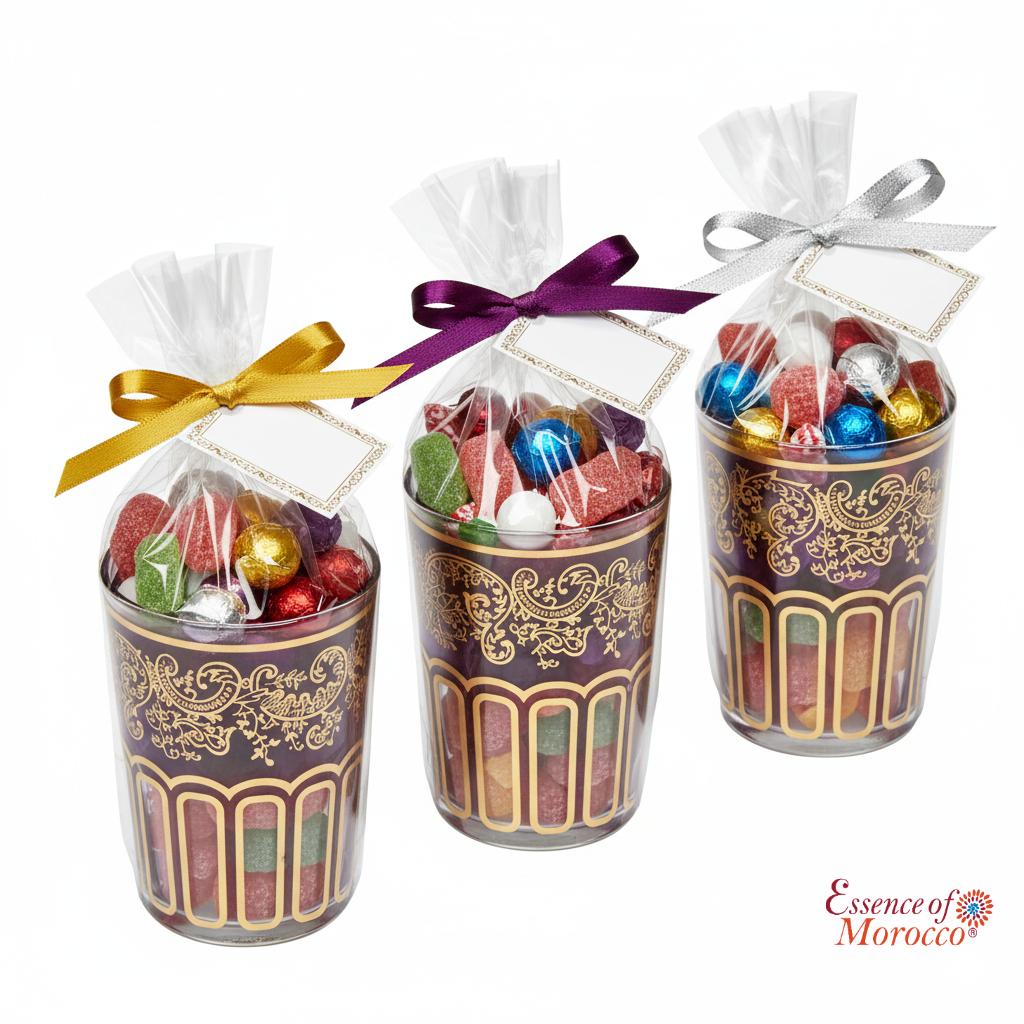 Moroccan Tea Glasses Purple & Gold Beautiful Classical Design Hand Painted Decorated (Pack of 6)