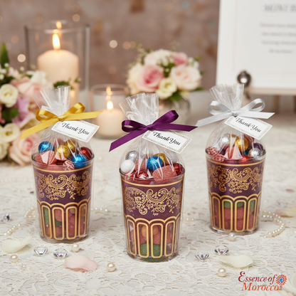 Moroccan Tea Glasses Purple & Gold Beautiful Classical Design Hand Painted Decorated (Pack of 6)