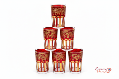 Moroccan Tea Glasses Red & Gold Beautiful Classical Design Hand Painted Hand Decorated (Pack of 6)