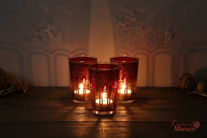 Moroccan Tea Glasses Red & Gold Beautiful Classical Design Hand Painted Hand Decorated (Pack of 6)