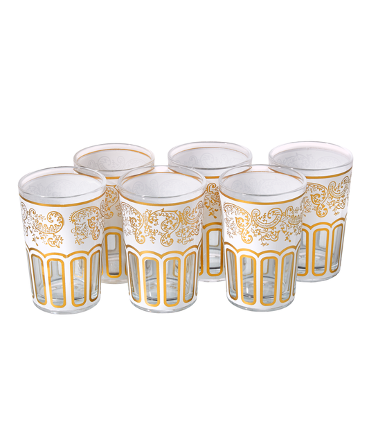 Moroccan Tea Glasses White & Gold Beautiful Classical Design Hand Painted Decorated Pack of 6 (Copy)