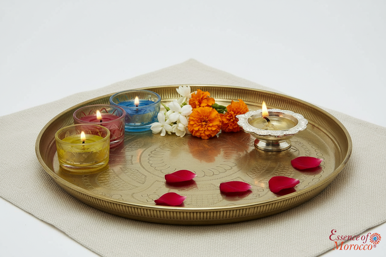 Moroccan VINTAGE BRASS TRAY Handmade Hand Engraved Large (VBT1)