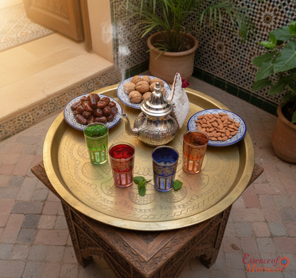 Moroccan VINTAGE BRASS TRAY Handmade Hand Engraved Large (VBT1)