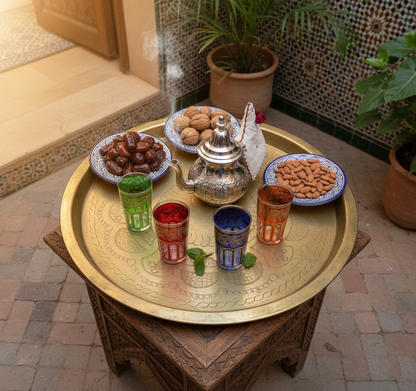 Moroccan VINTAGE BRASS TRAY Handmade Hand Engraved Large (VBT1)
