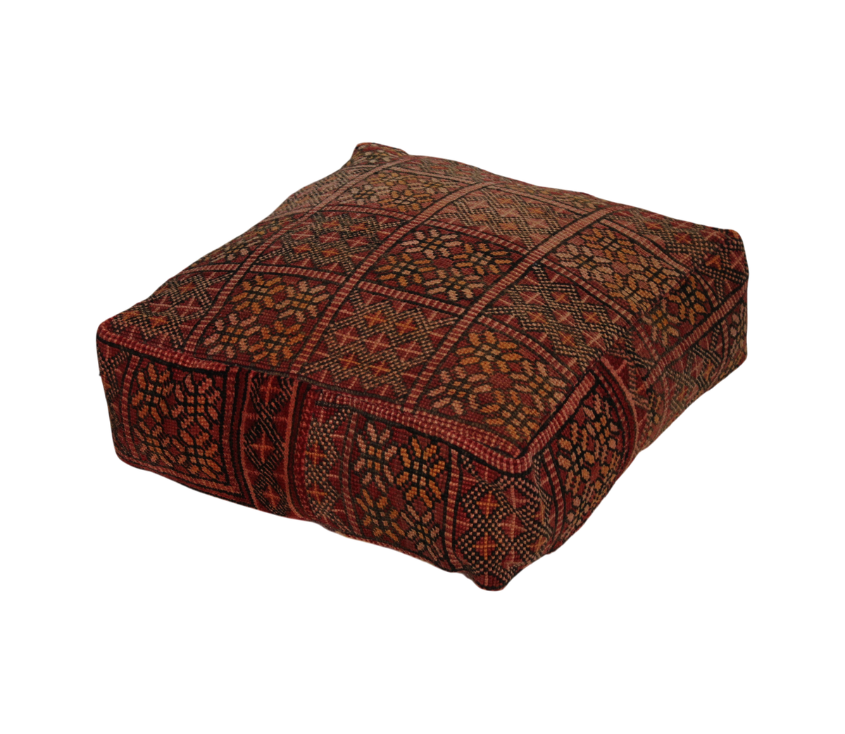 Vintage Moroccan Rug Pouf Cover – Hand-Knotted Terracotta Red XL 60 x 60 x 20 cm (VKP16)