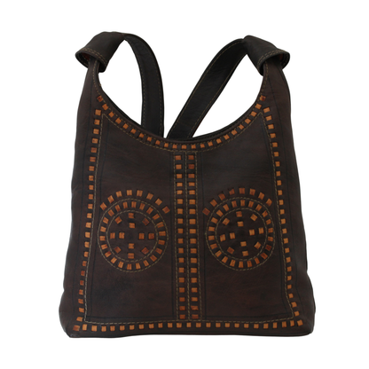 Moroccan Handbag Bag Vintage Real Leather Boho Shoulder Bag Handmade Brown Tan with Interlaced Motifs Unused (VLB4)