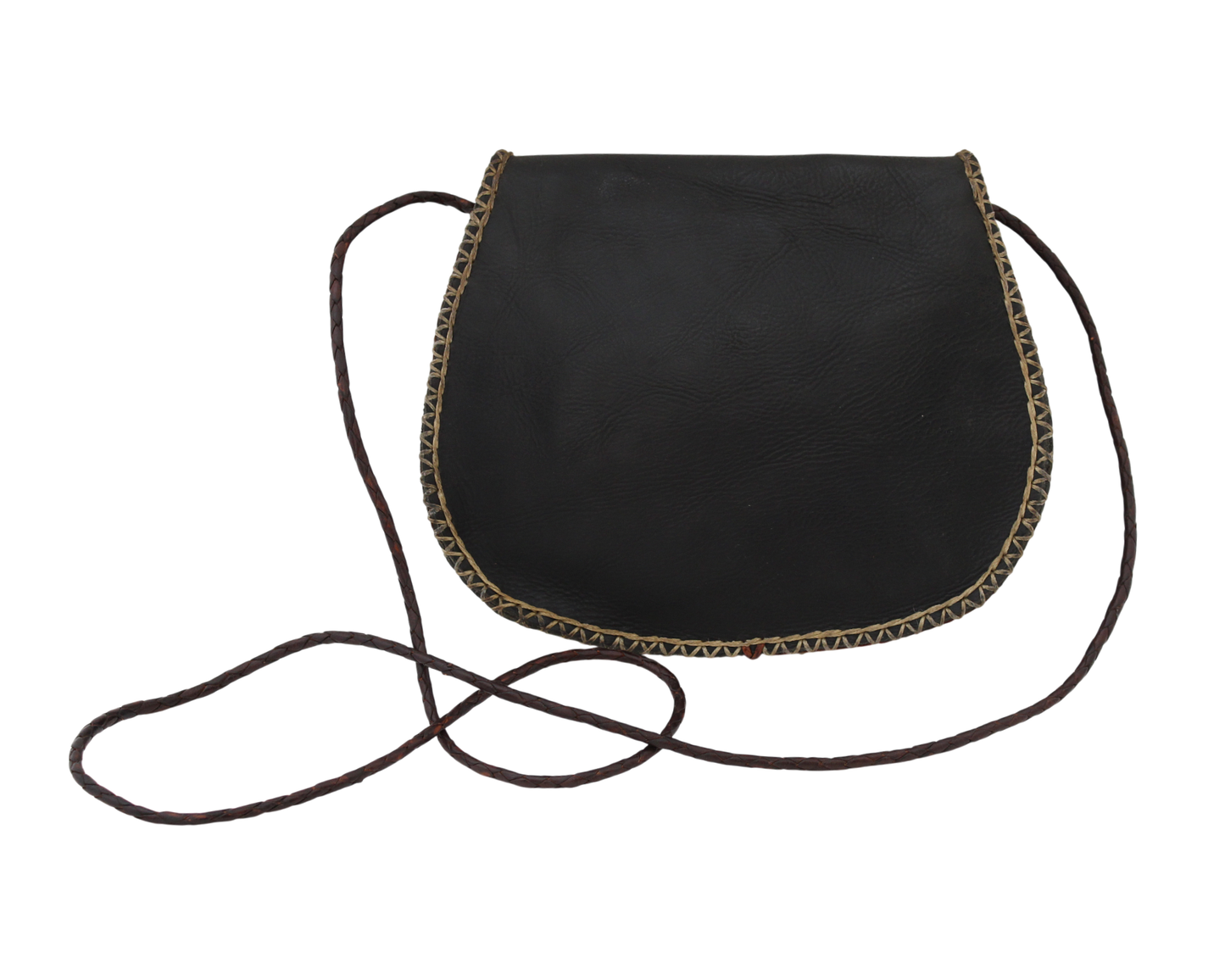 Moroccan Cross Body Handbag Vintage Real Leather Boho Bag Handmade Dark Brown Tan Unused (VLB3)