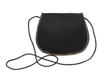 Moroccan Cross Body Handbag Vintage Real Leather Boho Bag Handmade Dark Brown Tan Unused (VLB3)