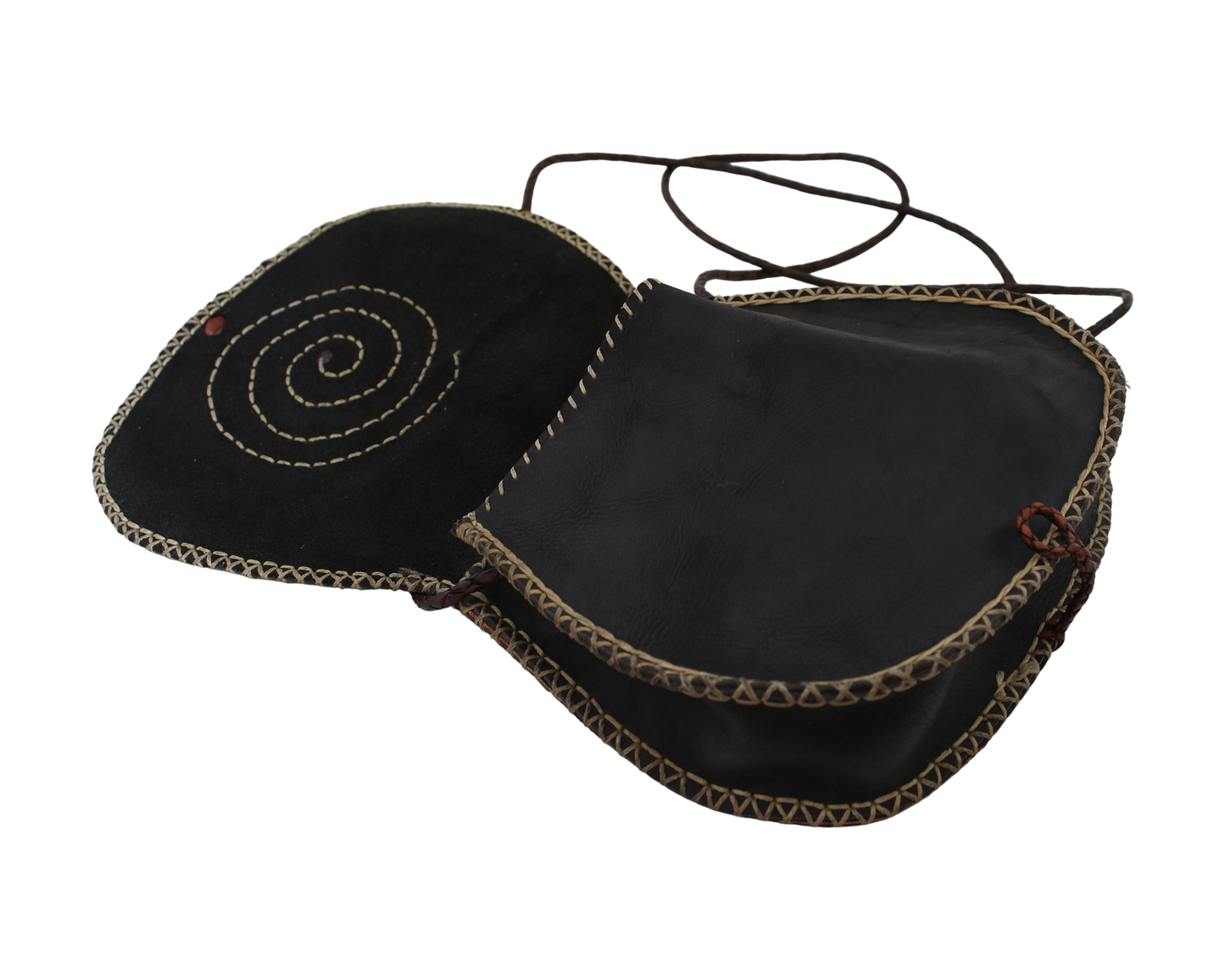 Moroccan Cross Body Handbag Vintage Real Leather Boho Bag Handmade Dark Brown Tan Unused (VLB3)