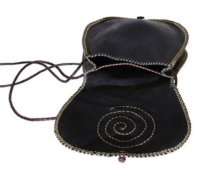 Moroccan Cross Body Handbag Vintage Real Leather Boho Bag Handmade Dark Brown Tan Unused (VLB3)