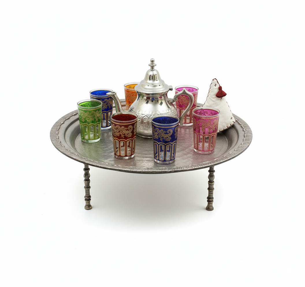 Vintage Moroccan Serving Tray Table with Removable Legs – 53 cm Silver Maillechort