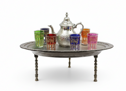 Vintage Moroccan Serving Tray Table with Removable Legs – 53 cm Silver Maillechort