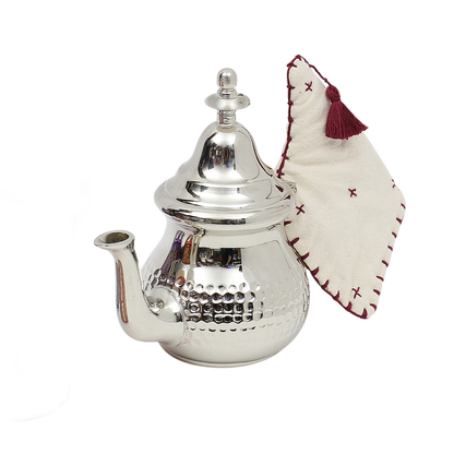 Small Moroccan Hammered Tea Set – Maillechort Teapot, 2 Glasses, Tray & Free Handle Cover
