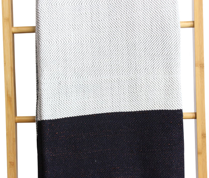 Moroccan Pompom Blanket Pom Pom Throw Bed Runner Sofa Cover Wool Hand Loomed Stripy White and Black 256 x 151 cm / 100.7 x 59.4 inch