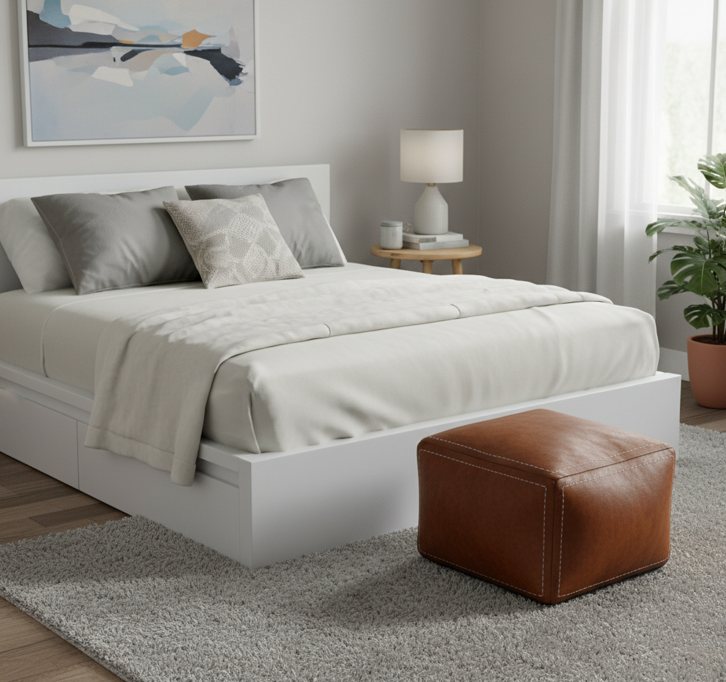 Moroccan Square Pouf Pouffe Ottoman Footstool Premium Quality Leather 45x45x35cm 18x18x14in
