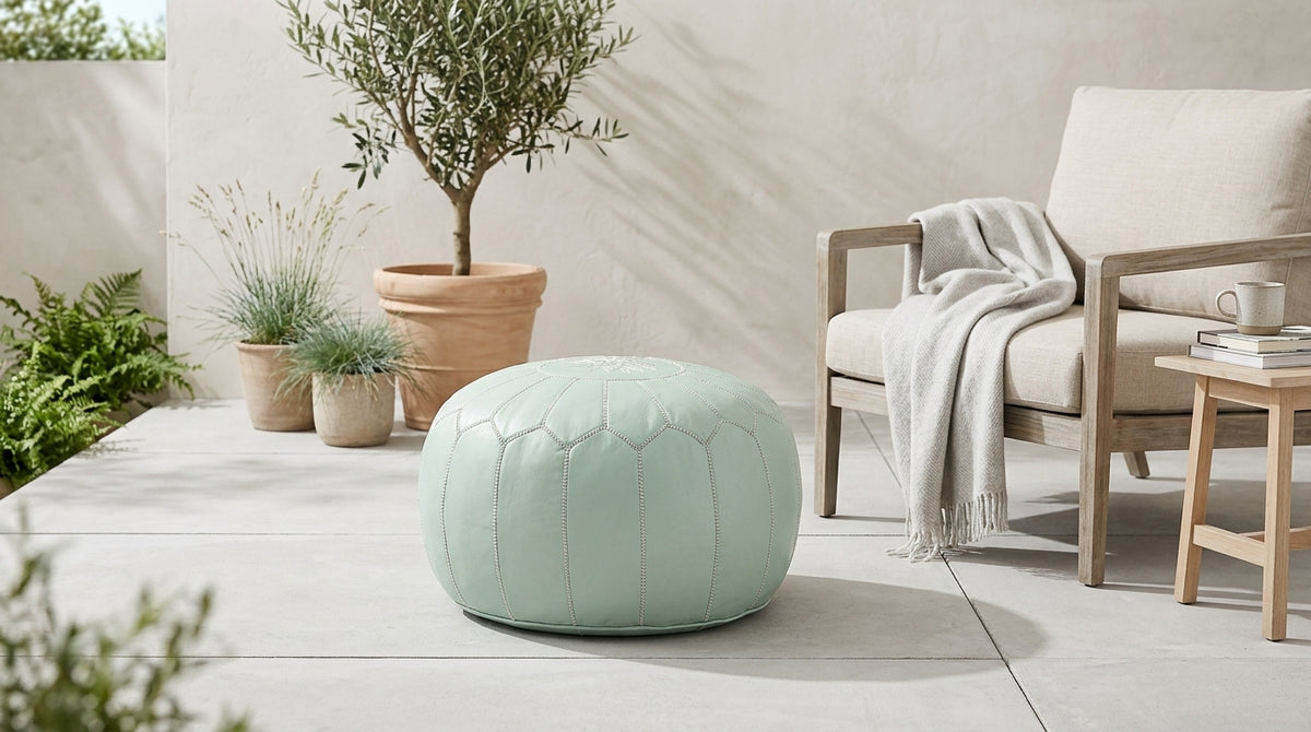 Moroccan Pastel Green Pouffe Pouf Ottoman Footstool COVER ONLY or STUFFED Real Leather
