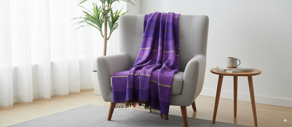 Moroccan Throw Bedspread Sofa Cover Purple Handwoven Wool Sabra Silk 270 cm x 170 cm