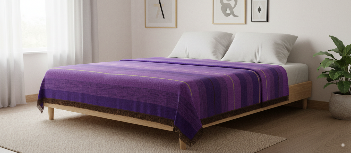 Moroccan Throw Bedspread Sofa Cover Purple Handwoven Wool Sabra Silk 270 cm x 170 cm
