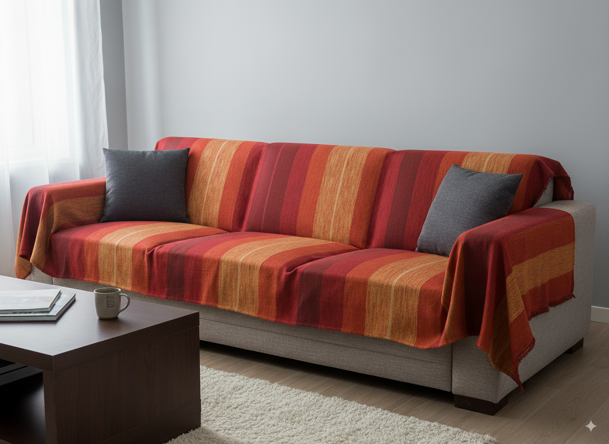Moroccan Throw Bedspread Sofa Cover Red Handwoven Wool Sabra Silk 270 cm x 170 cm
