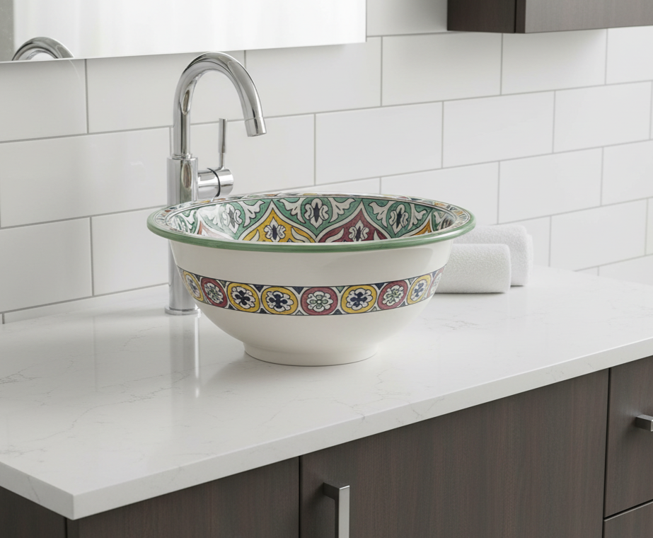 Moroccan Sink Washbasin Wash Basin Ceramic Handmade Multicolour Free Waste SW102