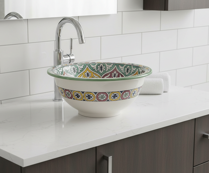Moroccan Sink Washbasin Wash Basin Ceramic Handmade Multicolour Free Waste SW102