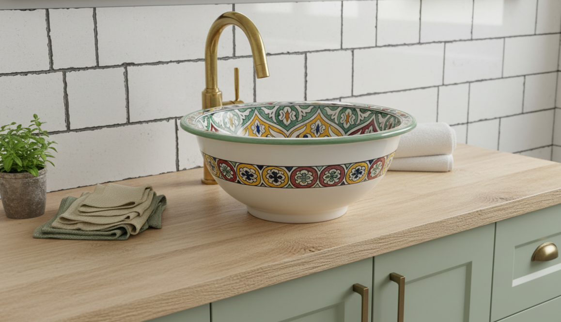 Moroccan Sink Washbasin Wash Basin Ceramic Handmade Multicolour Free Waste SW102