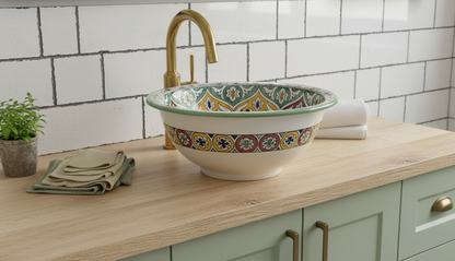 Moroccan Sink Washbasin Wash Basin Ceramic Handmade Multicolour Free Waste SW102