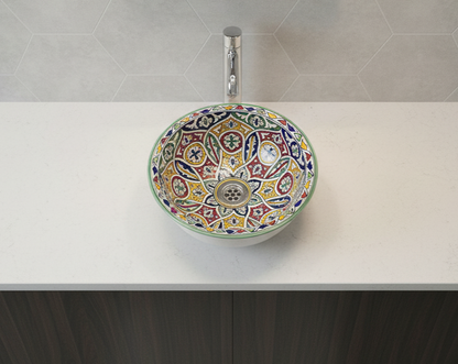 Moroccan Sink Washbasin Wash Basin Ceramic Handmade Multicolour Free Waste SW102