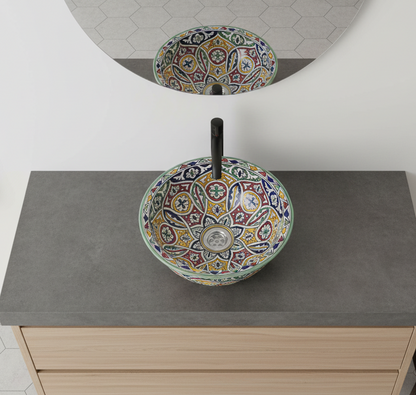 Moroccan Sink Washbasin Wash Basin Ceramic Handmade Multicolour Free Waste SW102