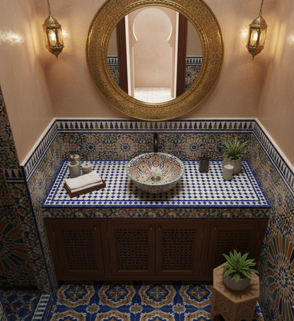Moroccan Sink Washbasin Wash Basin Ceramic Handmade Multicolour Free Waste SW102