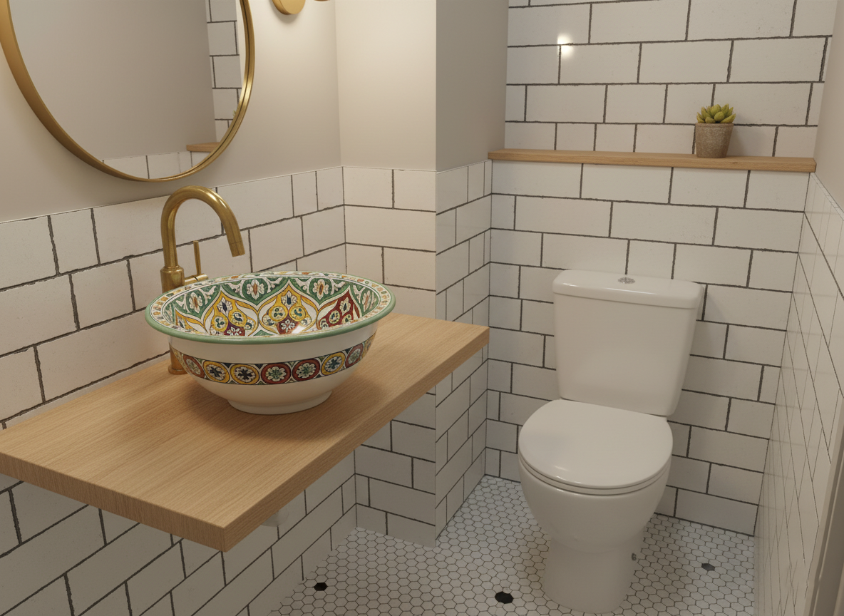 Moroccan Sink Washbasin Wash Basin Ceramic Handmade Multicolour Free Waste SW102
