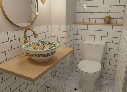 Moroccan Sink Washbasin Wash Basin Ceramic Handmade Multicolour Free Waste SW102