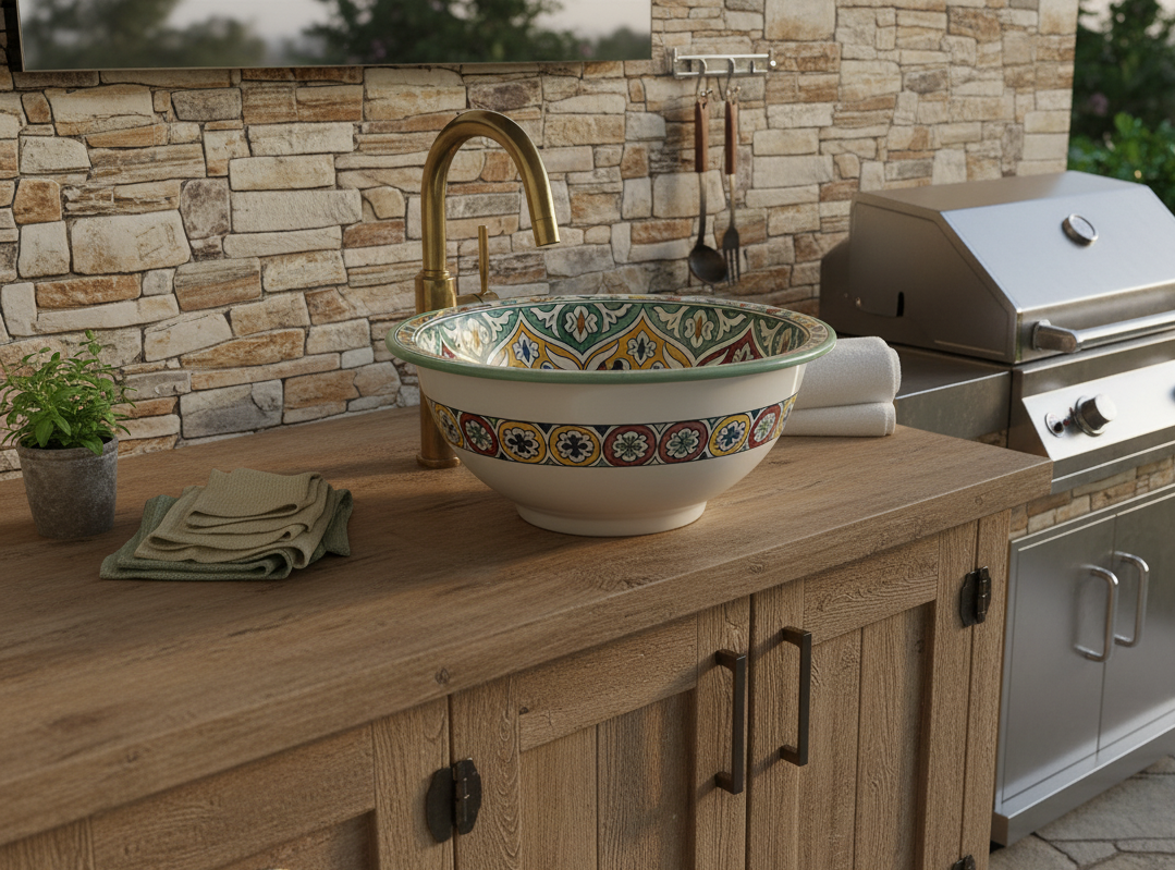 Moroccan Sink Washbasin Wash Basin Ceramic Handmade Multicolour Free Waste SW102