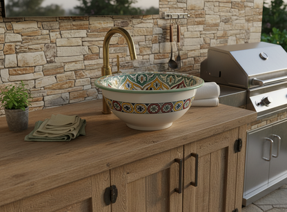 Moroccan Sink Washbasin Wash Basin Ceramic Handmade Multicolour Free Waste SW102