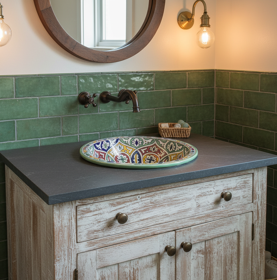 Moroccan Sink Washbasin Wash Basin Ceramic Handmade Multicolour Free Waste SW102