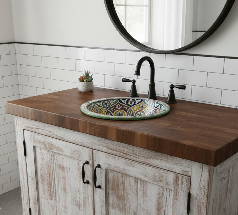 Moroccan Sink Washbasin Wash Basin Ceramic Handmade Multicolour Free Waste SW102