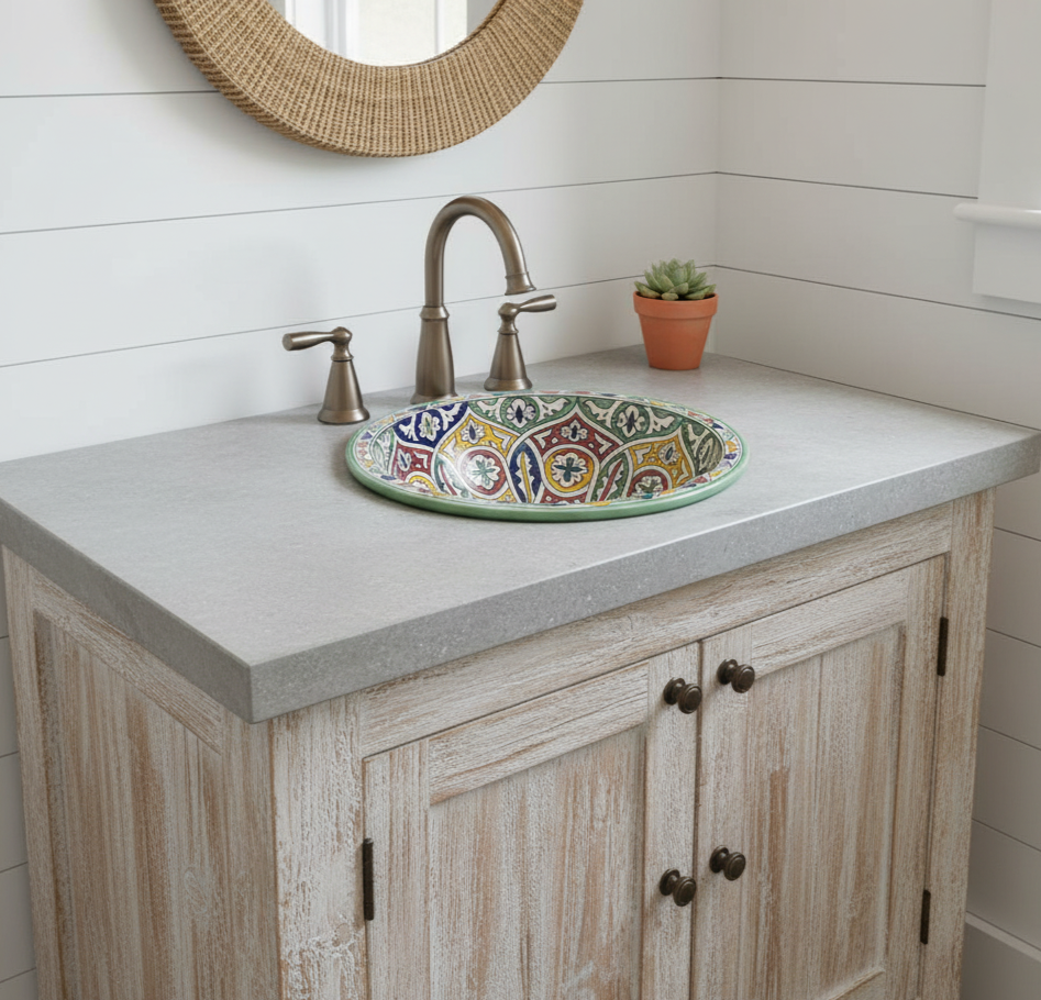 Moroccan Sink Washbasin Wash Basin Ceramic Handmade Multicolour Free Waste SW102