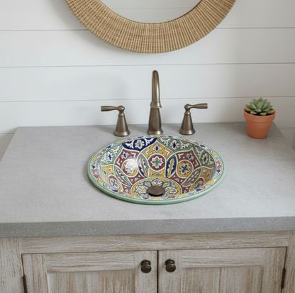 Moroccan Sink Washbasin Wash Basin Ceramic Handmade Multicolour Free Waste SW102