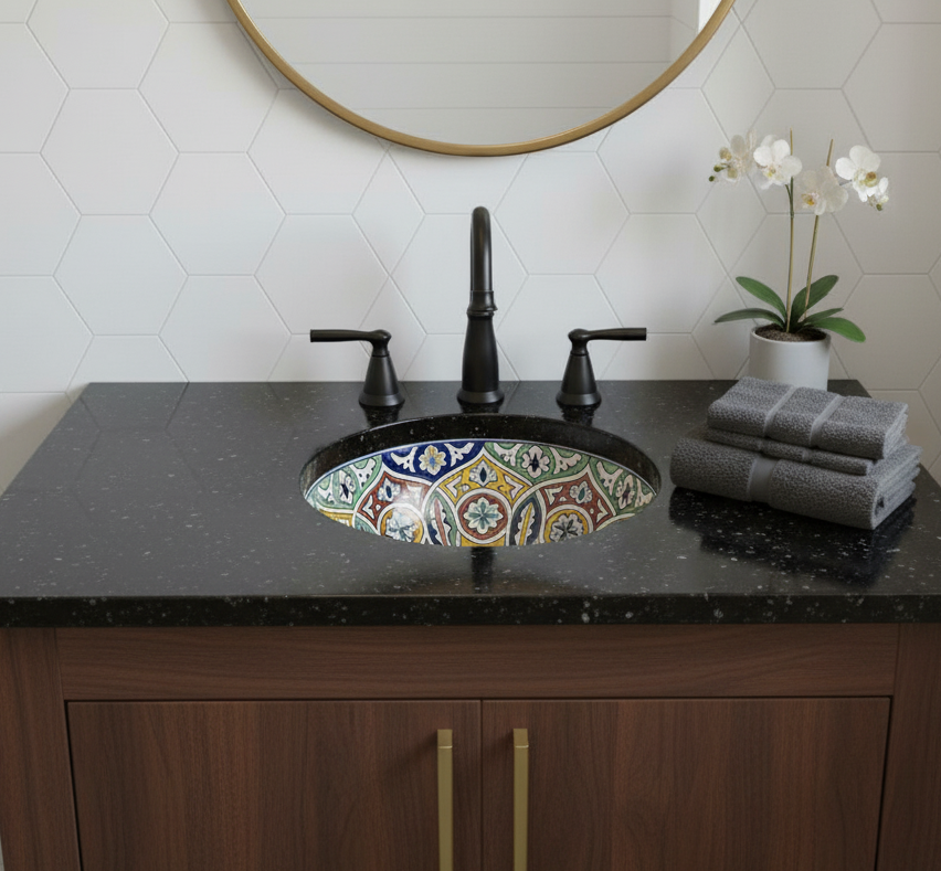 Moroccan Sink Washbasin Wash Basin Ceramic Handmade Multicolour Free Waste SW102