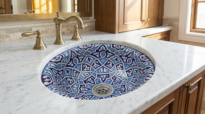Moroccan Sink Washbasin Wash Basin Ceramic Handmade Blue with Free Waste (SW109)