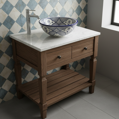 Moroccan Sink Washbasin Wash Basin Ceramic Handmade Blue Free Waste (SW121)