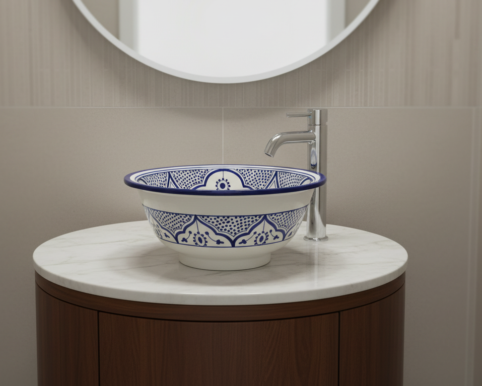 Moroccan Sink Washbasin Wash Basin Ceramic Handmade Blue Free Waste (SW121)