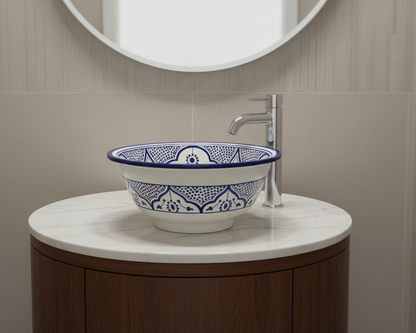 Moroccan Sink Washbasin Wash Basin Ceramic Handmade Blue Free Waste (SW121)